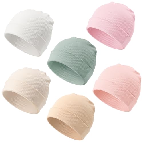 Image of DRESHOW BQUBO 6 Pack Baby Newborn Hats Set for Unisex Infant Newborn Toddler Soft Beanie Hat for Boys Girls 0-24 Months