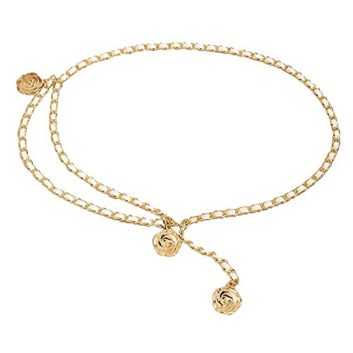 Chain Belt for Women Leather Strap Waist Belts for Dress Gift, White