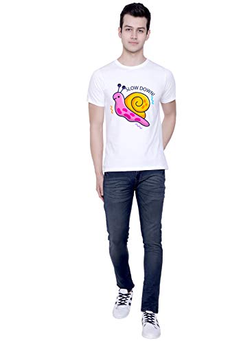 Image of CreativiT Graphic Printed T-Shirt for Unisex Snail Slow Down Tshirt | Casual Half Sleeve Round Neck T-Shirt | 100% Cotton | D00680-66