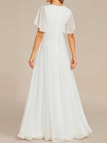 Image of Ever-Pretty Women's Spring Short Sleeve Bridesmaid Dresses V-Neck Chiffon Ruched Empire Waist Appliques Long Formal Dress