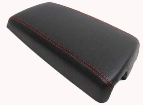 Fits 2011-2015 Kia Optima Real Black Leather Center Console Lid Armrest Cover with Red stitching. (Skin Only)
