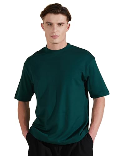 Image of Amazon Brand - Symbol Men Solid Cotton Oversized Round Neck Tshirt | Half Sleeve | Plain (Available in Plus Size)