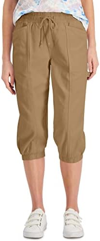 Style Women's Petite Twill Cropped Utility Pants ICY Coffee PXL