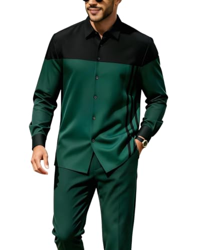 ZIBRAL Men's Fashion 2 Piece Dress Shirts Suits Long Sleeve Big Men Leisure Sets Formal Pants Sets ZM299-10-L