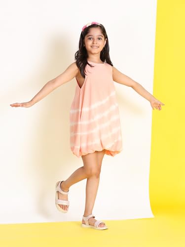 Image of Maaesa Girls' Tie Dye Rayon Staple Blue Dress | Sleeveless | Round Neck | Soft & Breathable | Casual