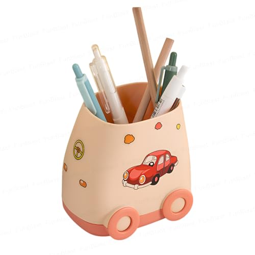 Image of FunBlast Pen Stand for Study Table, Car Stationary Organizer with Kawaii Stickers, Pen Stand for Kids & Girls, Desk Organizer, Birthday Return Gifts for Kids (Peach)