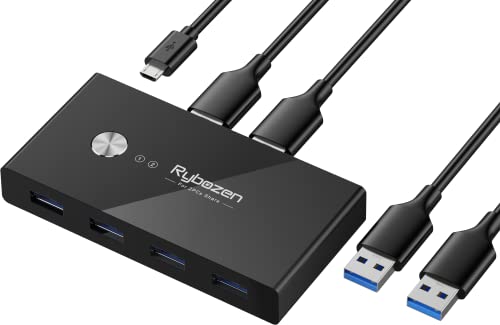 Usb 3.0 Switch Selector 2 Computers Sharing 4 Usb Devices, 4 Port Kvm Switches Hub Adapter For Keyboard Mouse Printer Scanner, Peripheral Switcher With One Button Switching, 2 Pack Usb Male Cables #TOP7