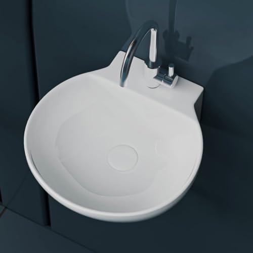 Image of LUXART Tabletop Wash Basin For Bathroom - 12 x 12 x 5 Inc Ceramic Glossy White Wall Hung & Countertop Washbasin | Vessel Sink For Hotel, Dining Hall, Vanity | Over counter Top Washroom Sink