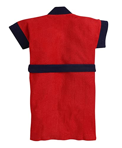 Image of BUMZEE Red & Navy Blue Terry Cotton Boys Bathrobe Age - 2-3 Years