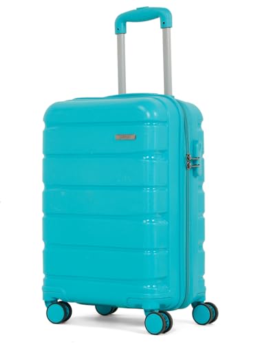 Image of Teakwood MA Trolley Bag, Hard Cabin with Zipper Closure, Adjustable Push Button & Cross Side Strap, Number Lock System 360 Degree (Small, Aqua Green)