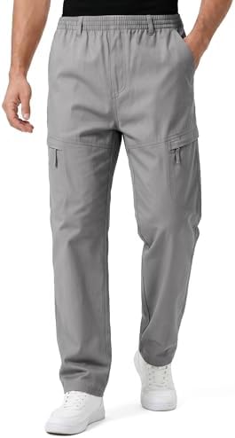 Aimato Herren Cargo Chino Hose, Freizeithose Herren mit Elastische Taille | Baumwolle Schlupfhose herren, Verstellbarem Kordelzug, 6 Taschen, für Alltag Outdoor Freizeit