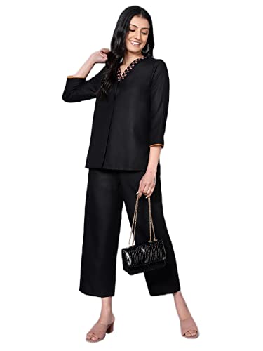 Image of Bani Women Co-ord Set, Top and Trouser Set 2 Piece Outfit, 3 /4 Sleeves Embroided V Neck, Coord Sets for Women| Western Dress, Stylish Design for All Occasions