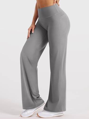 Image of YEOREO Ease Workout Leggings with Pockets for Women No Front Seam Straight Leggings High Waist Wide Leg Yoga Pants 29 inch / 31.5 inch