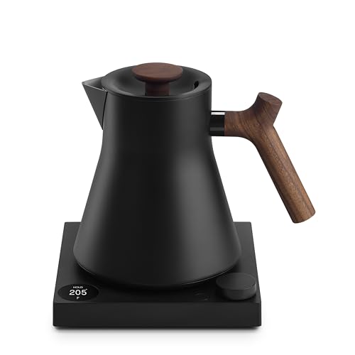Fellow Corvo EKG Pro Studio Edition Electric Tea Kettle - Quick Heating, Precise Temperature Control, Scheduling, Built-in Brew Timer - Matte Black with Walnut Handle - 0.9 Liter