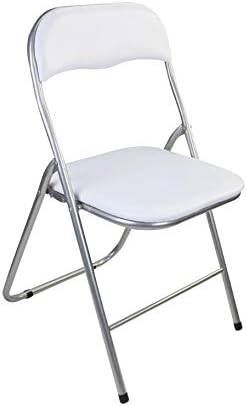 HOMION Folding, Desk Chair, Padded Light Weight, Space Saving, Silver Frame, Faux Leather Padded Seat (White)