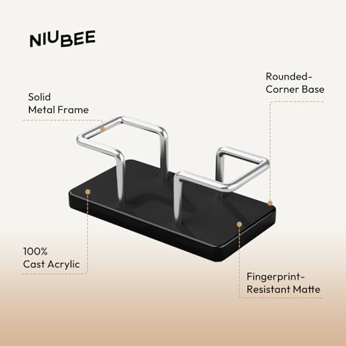 Image of NIUBEE Acrylic Business Card Holder: Metal Business Card Display Stand for Desk - Frosted Name Card Organizer for Office, Reception, Desktop (Silver) - 2pack