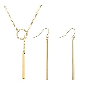 Dcfywl731 Gold Earrings Necklace Set for Women Long Bar Earrings Dangle Y Lariat Pendant Necklace Long Necklace and Earrings for Girls