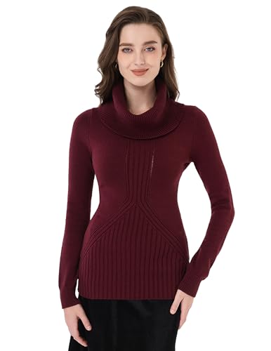 AmélieBoutik Women Cowl Neck Long Sleeve Pullover Tunic Sweater Casual Slim Fit Cable Knit Jumper3