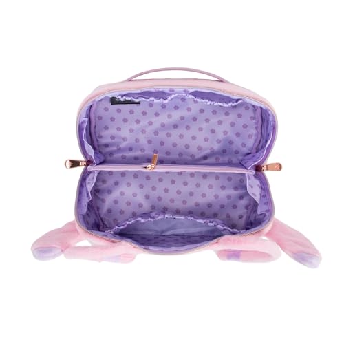 Impressions Vanity Angel Unfold Travel Makeup Bag Organizer, Opens Flat Zippered Cosmetic Bag for Women with Artwork Lined Interior, 3 Inner Pockets, and Faux Leather Top Handle Portable Pouch (Pink)3