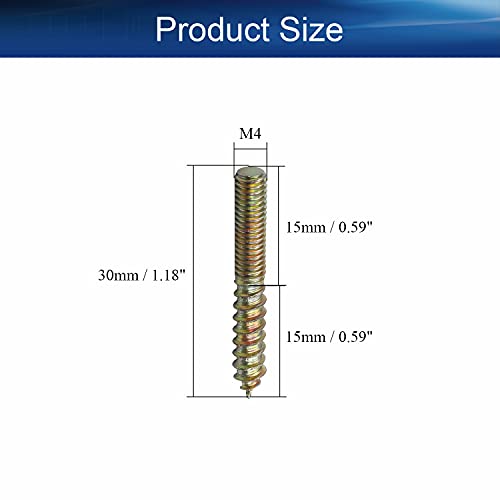 Image of M4x30mm Zinc Plated Carbon Steel Double Headed Hanger Bolts 1.18 inch Length Self Tapping Screw for Furniture Installation Bronze Tone 20Pcs