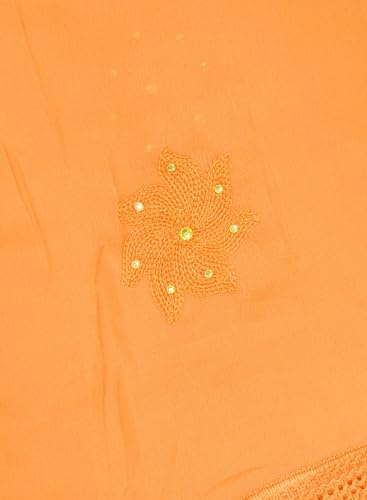 Image of YOUTHQUAKE Flower Embroidered Diamond Work Chiffon Dupatta for Womens & Girls With 4 Side Lace