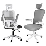 HOSU | Silla de Oficina, Silla de Escritorio Ergonómica con Cabecera y Soporte Lumbar Ajustable Cojín de Asiento Grueso Silla Gamer Ejecutiva Minimalista para Escritorio (Blanco & Gris)