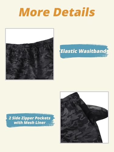INCERUN Mens Swim Trunks with Compression Liner Quick Dry Bathing Suit Waterproof 2 in 1 Swimming Beach Board Shorts Swimwear Swimsuit for Men with 3 Zipper Pockets Black Camo Medium — view 5