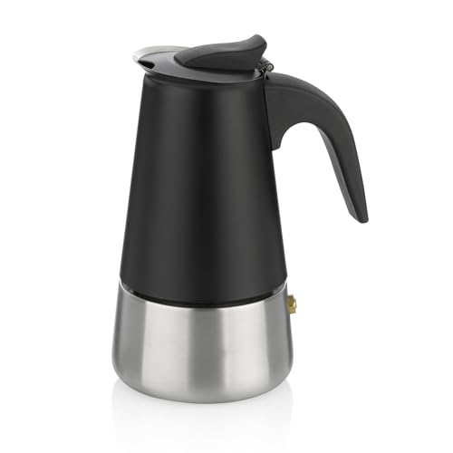 kela Cafetière espresso à induction, machine à espresso pour 4 tasses, cafetière moka 200ml, FERRARA, cafetière en acier inoxydable noir mat