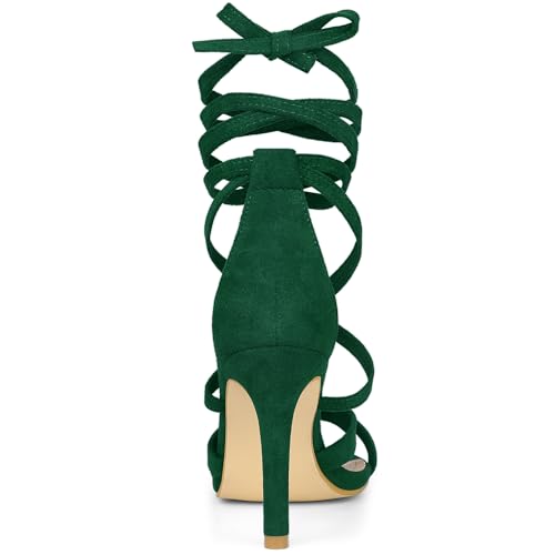 Allegra K Allegra K Women's Lace Up Heels Stiletto High Dark Green Heel Sandals 8.5 m US