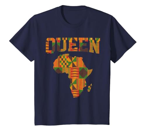African Queen Art for Women Girls Kente Cloth African Print T-Shirt, Youth, Navy Blue, 3T
