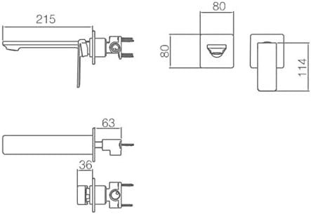 Technical drawing with dimensions of the IMEX Fiyi GLF016 faucet components