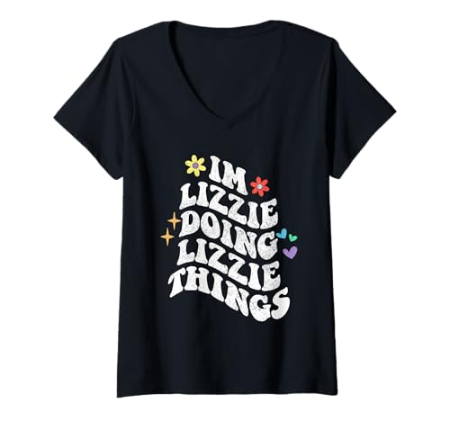 Womens Retro Groovy Im Lizzie Doing Lizzie Things Funny Mother's V-Neck T-Shirt
