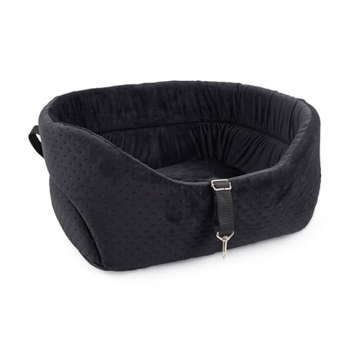 BOUTIQUE ZOO Hunde Autositz Universal Waschbar Abriebfest, Autositz Hund für Vordersitz, Beifahrersitz, Rückbank, Hundebett Hundetasche, L: 56 cm x 48 cm, Schwarz - Wildlederimitat - Velvet