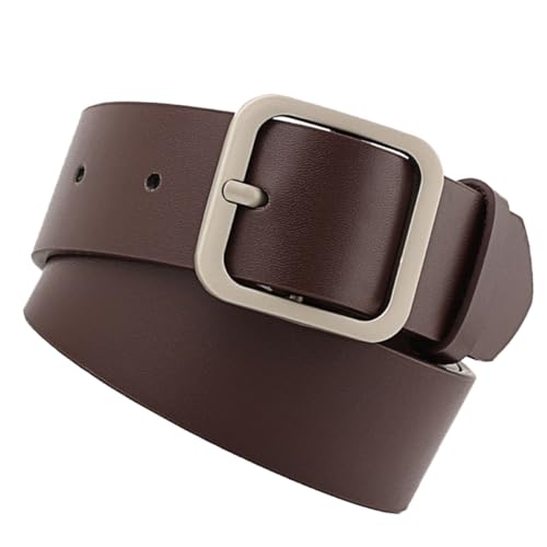 WESIEVYA Cinturón de Cuero para Mujer Hebilla Cuadrada Plateada, Totalmente Ajustable para Usar en Cintura o Cadera, Diseño Moderno y Versátil para Uso Casual