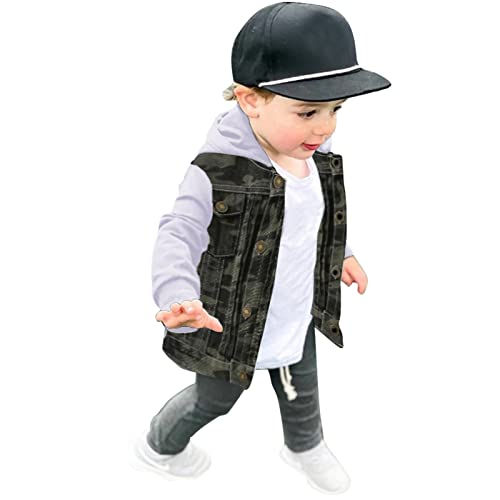 Boys Long Sleeve Denim Jacket Girls Jean Hoodies Kids Windproof Outerwear Camouflage Prints Fleece Lined Jacket