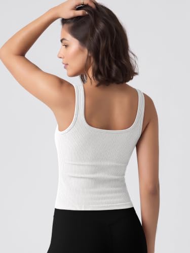 Image of ODODOS 3-Pack Seamless Square Neck Crop Tank for Women Ribbed Knit Soft Low Back Cropped Tops