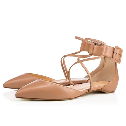 Fashion Cross Ankle Strap Buckle Flat Shoes for Women, Comfort Suede Daily Work Flat Low Heel, Elegant Side Hollow Walk Dress Drive Flat Shoes