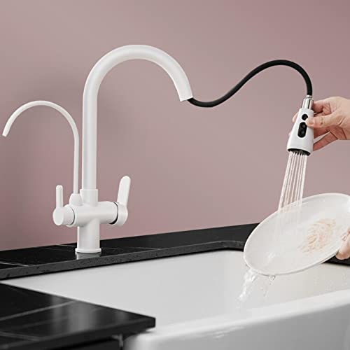 Robinet 3 voies cuisine blanc rotatif pour un espace culinaire moderne