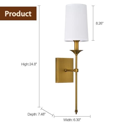 Image of Hardwired Wall Sconces Set of 2, Mid Century Candlestick Style Wall Mounted Sconce with Pure White Cylindrical Shade and Long Slim Stem,for Bathroom Bedroom Living Room