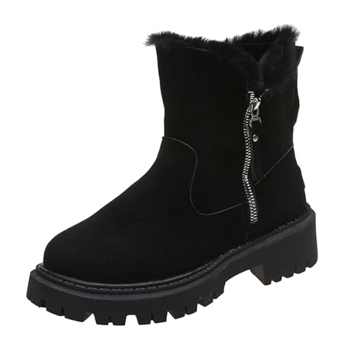 Chaussures Bottes D'Hiver en Cuir Femmes Courte Bottines Tendance Fermeture Éclair Mode Boots de Neige avec Doublure Chaud Fourrées Confortable Classiques...