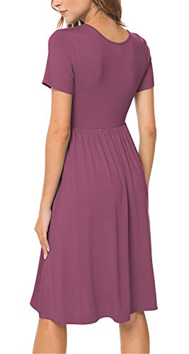 Image of DB MOON Women Summer Casual Short Sleeve Dresses Empire Waist Dress with Pockets