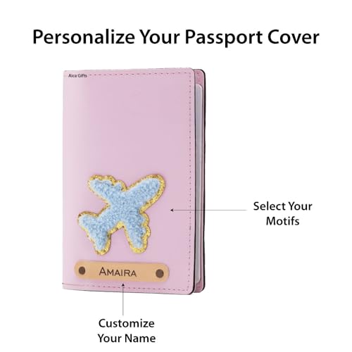 Image of AICA Personalised Name & Embroidery Patch Leather Passport Holder for Men & Women | Gifts for Women| Gift for Man|Passport Cover for Men| Passport Cover for Women (Purple)