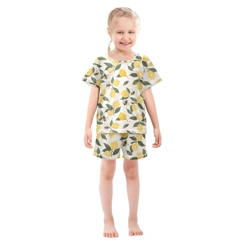ALAZA Lemon Leaves Bee Pajama Set Short Sleeve Sleepwear Soft Lounge Nightwear3