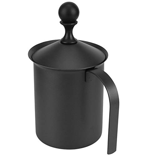Akozon Espumador de leche japonés negro de doble capa de acero inoxidable para capuchino | Espumador manual de leche y máquina de espuma para los amantes del café (400 cc)