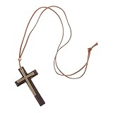 Yardwe Vintage Handmade Double-Layer Brown Cross Car Rearview Mirror Hanger Pendant with Velvet Cord