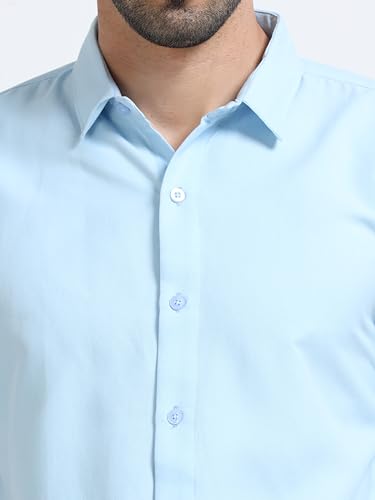 Image of Men's Solid Casual Shirt, Cotton Blend, Regular Fit, Spread Collar, Full Sleeve, Button Closure Perfect for Casual & Office Wear