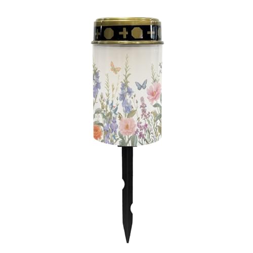 Image of Colorful Floral Solar Grave Lights for Cemetery Flameless Solar Powered Light for Prayer Waterproof Cemetery Solar Lights for Grave Cemetery Decor Candle Lamp