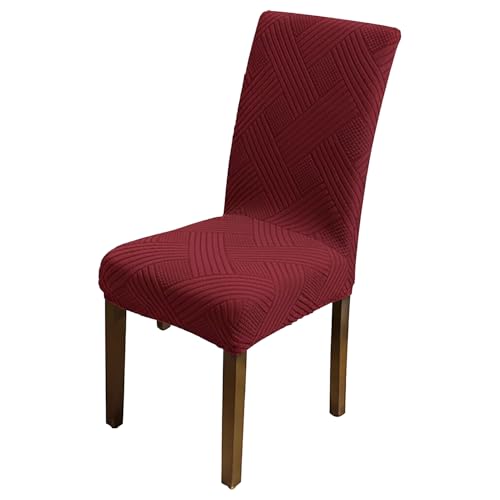 Image of House of Quirk Elegant Jacquard Chair Cover - 220 GSM Stretch Fabric, Universal Fit, Washable Short Dining Seat Protector Slipcover (Maroon, Pack of 1)