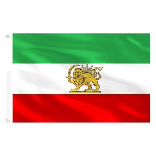 AhfuLife Iran Lion Flag 5ft x 3ft for Party Decorations, 4Pcs Large Old Historic Iran Flags Polyester Double Side with Brass Eyelets for World Cup Home Garden Street Decorations