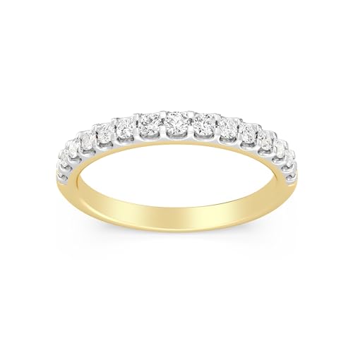 GILDED 925 Sterling Silver & 14K Gold Plated Anniversary Bands for Women in 1/4 ctw or 1/2 ctw Lab Grown Diamond | Anniversary Wedding Band | Promise Rings | Eternity Stackable Rings for Women Size 7